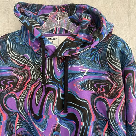 Gymshark Graphic Hoodie Sweatshirt Women’s Small Purple Marble Swirl Pre Workout - Picture 3 of 11